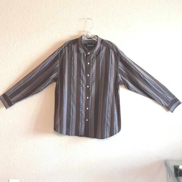 Tommy Bahama NEW Brown Bohemian Stripe Cotton & Silk Long Sleeve Button Up XL - Picture 1 of 9